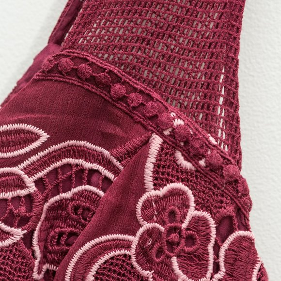 Pretty, Fitted Burgundy Embroidered Dress from Anthropologie size 4 - Picture 5 of 6
